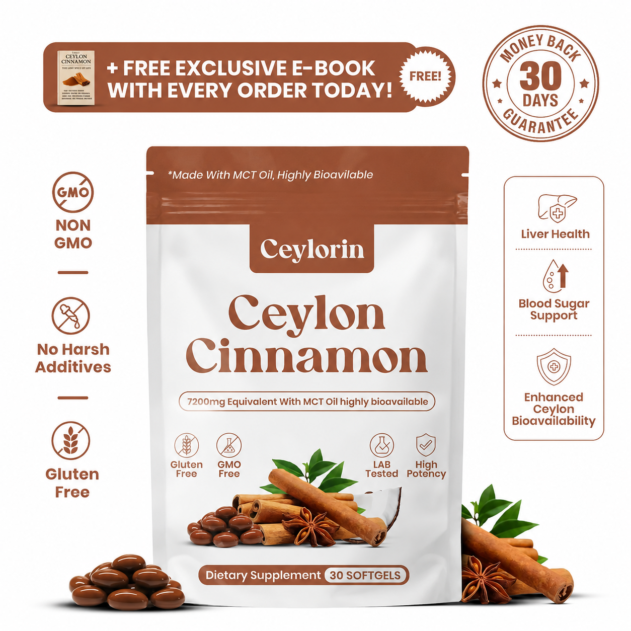 Ceylon Cinnamon 7200mg Equivalent with MCT Oil