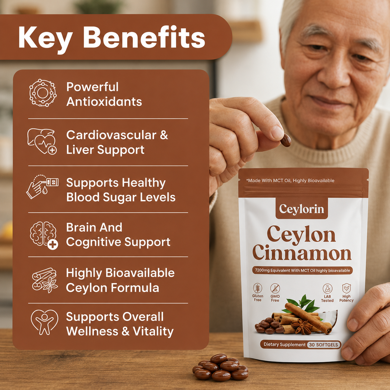 Ceylon Cinnamon 7200mg Equivalent with MCT Oil
